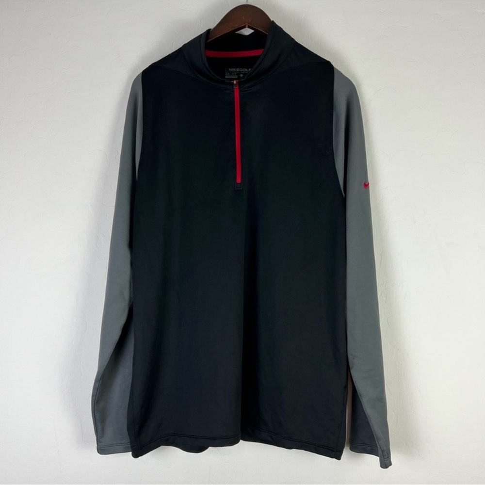 ⛳ Nike Golf Dri-Fit Men’s 1/4 Zip Pullover – Gray & Black with Red Trim (Size L)